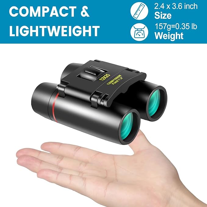 12X25 Mini Pocket Binoculars Compact, Small Lightweight Foldable for Adults Kids Bird Watching, Travel, Opera Concert, Hiking, Cruise, Football Game Green