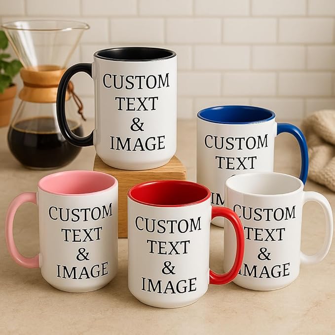 Customized 15oz Ceramic Coffee Mugs with Personalized Text and Photo Image Upload Novelty Gift, Personalize With Different Design And Images, Custom Gift (Red)