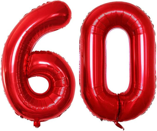 GOER Number 60 Balloons for 60th Birthday Party Decorations,42 Inch Jumbo Foil Helium Balloons for 60th Anniversary (Red)