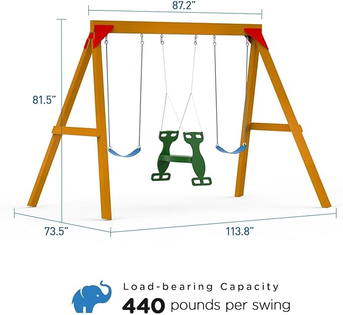 DIY Swing Sets for Backyard, Wooden Playground Sets with Glider Swing and 2 Belt Swings, Kids Outdoor Play Equipment, Outdoor Playset