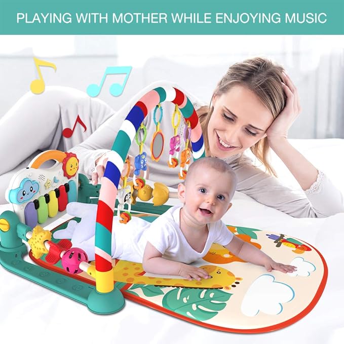 Eners Baby Gyms Play Mats Musical Activity Center Baby Piano Gym Mat Tummy Time Padded Mat for Newborn Toddler Infants(Red)