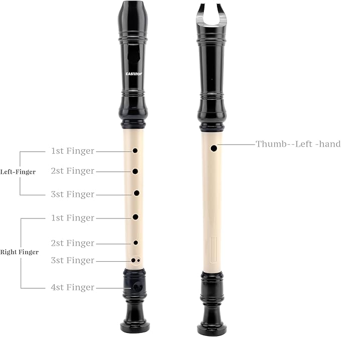 EAST TOP Soprano Recorder for Beginners, 8 Hole Plastic German Fingering Flute Recorder 3 Piece with Cleaning stick, Cotton pouch, Fingering Chart, Colorful box (Black&Ivory)