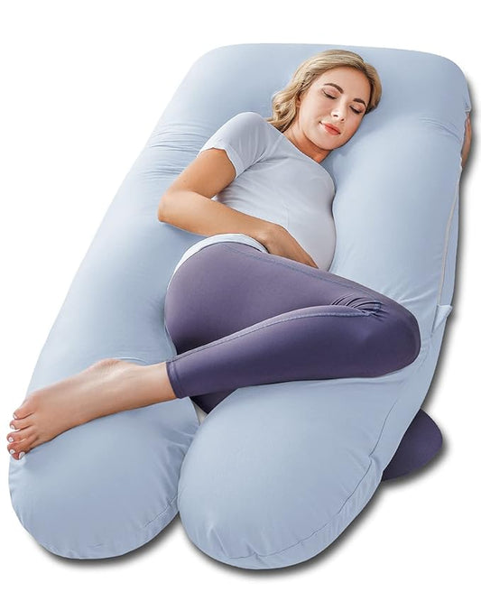 Meiz Pregnancy Pillow, Cooling Pregnancy Pillows for Sleeping, Maternity Pillow for Pregnant Women, Pregnancy Body Pillow with Cooling Jersey Cotton Cover, Blue
