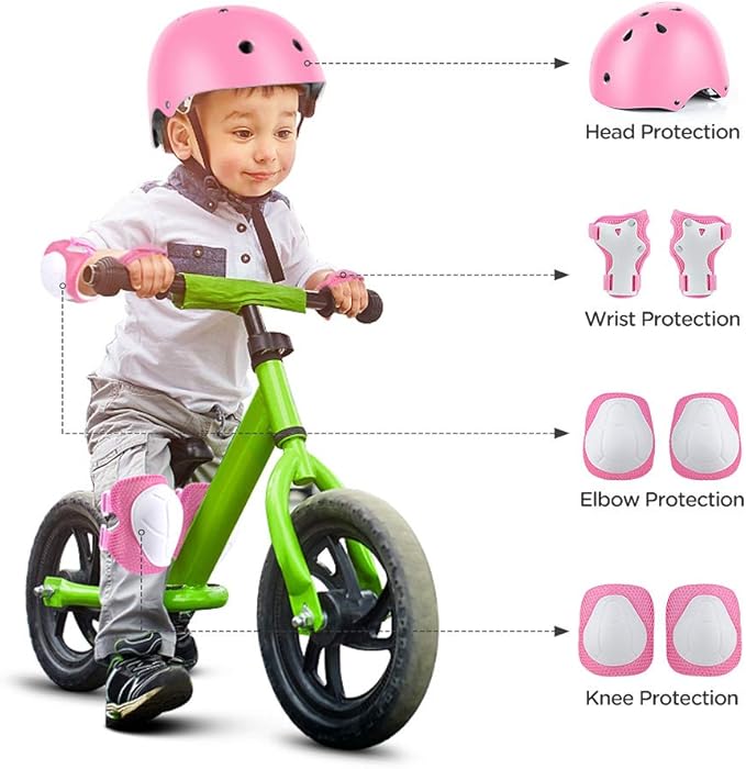 DaCool Kids Bike Helmet Set Skateboard Knee Pads - Kids Helmet Elbow Pads Wrist Guards Adjustable for 3~10yrs Girl Boy Kids Protective Gear Set for Sport Cycling Bike Roller Skating Scooter
