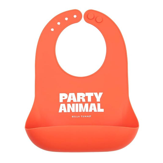 Bella Tunno Baby Bib for Eating, Waterproof Silicone Bib with Large Food Catcher, Adjustable Fit for Babies 4-12 months & Toddlers 1-3 Years, Boys & Girls, Party Animal
