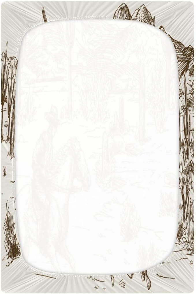 Western Desert Cowboy Crib Sheets for Boys and Girls, Fitted Baby Crib Sheets Soft and Breathable Mini Crib Sheets 52 X 28 X 9 Inches