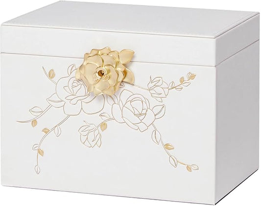 Jewelry Box with Lock for Girls: Jewelry Organizer for Dresser - 3-Drawer Earrings Storage Girls Women Gift (White)