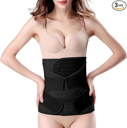 ChongErfei 3 in 1 Postpartum Belly Wrap - Recovery Belly/Waist/Pelvis Belt Black Postpartum Belly Band,Black L