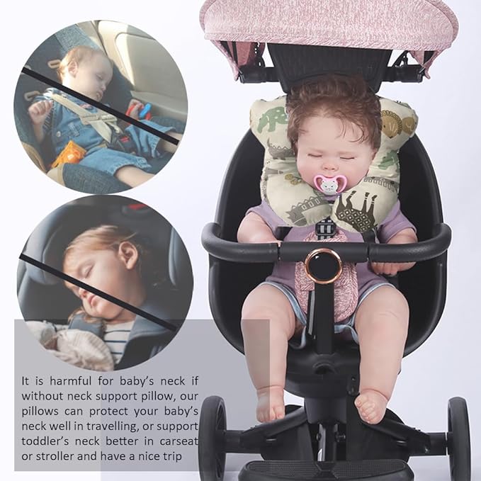Baby Neck Pillows, Comfortable Baby Travel Head Neck Support Pillow for Car Seat Stroller Pushchair, Soft PP Cotton Travel Pillow for 0-1 Year Old Toddler Infant Newborn, Zoo