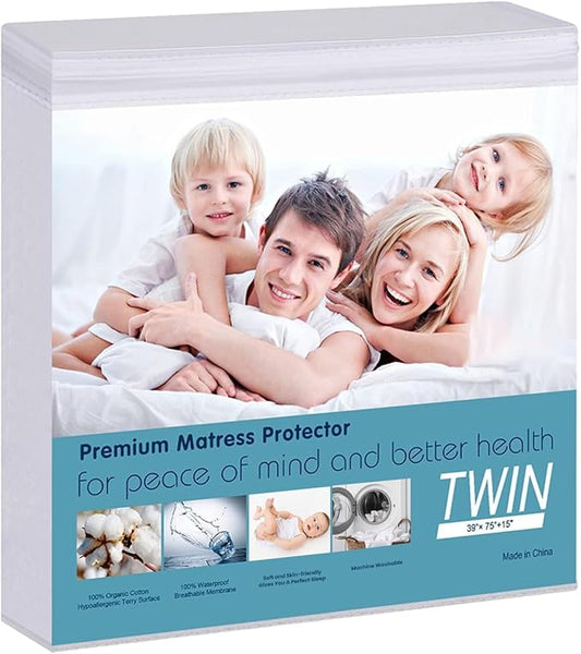 Waterproof Mattress Pad Protector Cotton Hypoallergenic Breathable Mattress Pad Cover, Deep Pocket