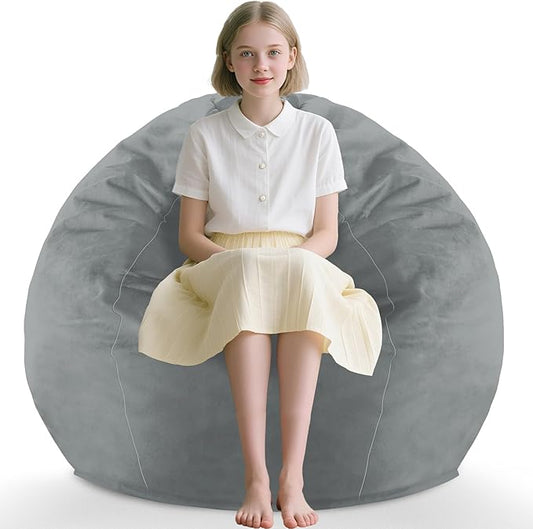 2FT Bean Bag Chair, Comfy Bean Bag Chairs with Memory Foam Filled, Fluffy Beanbag Sofa with Dutch Velvet Cover, Teardrop BeanBag Chairs for Living Room, Playroom - Light Grey