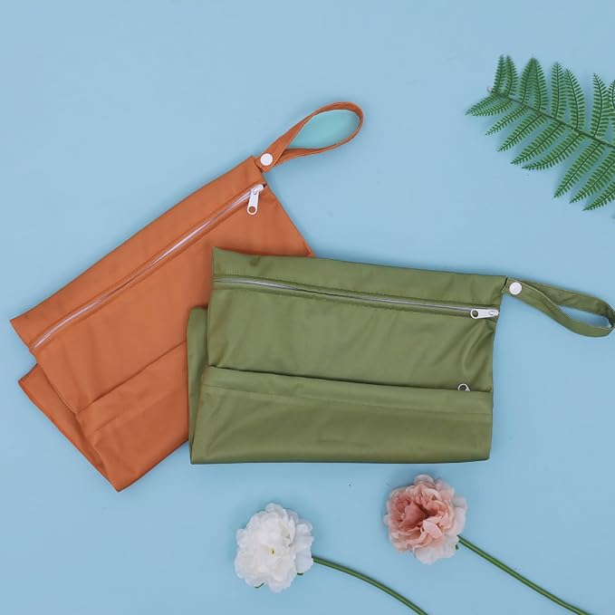 ALVABABY 2pcs Cloth Diaper Wet Dry Bags Waterproof Reusable with Two Zippered Pockets Travel Beach Pool Daycare Soiled Baby Items Yoga Gym Bag for Swimsuits or Wet Clothes 2LM04