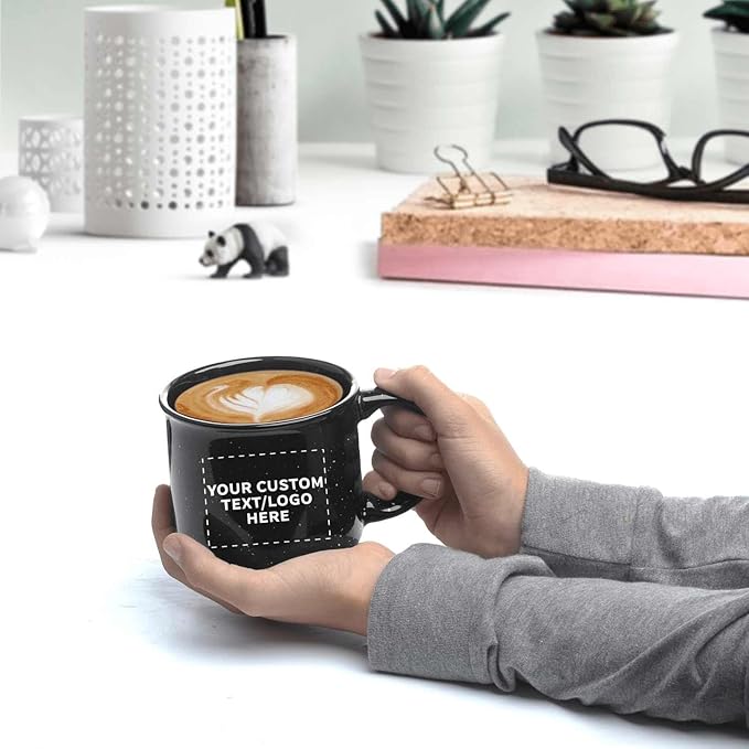 DISCOUNT PROMOS Custom Ceramic Campfire Coffee Mugs 13 oz. Set of 10, Personalized Bulk Pack - Perfect for Tea, Espresso, Cappuccino, Hot Cocoa - Black