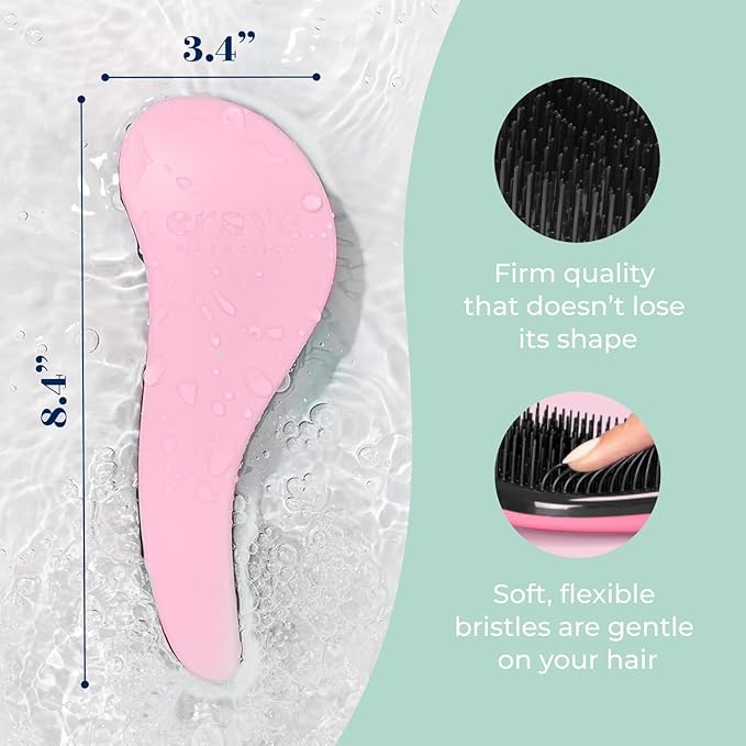 Crave Naturals Biggie Glide Thru Hair Brush - Detangler Brush for Curly, Straight, Wet or Dry Hair - Gentle Detangling Brushes for Adults, Kids, Toddlers - Hair Accessories for Women, 8.4"x3.4" - Pink