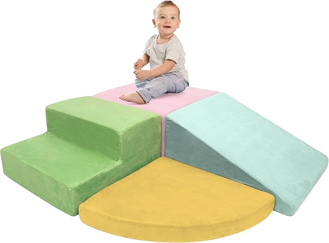 Large Baby Climbing Blocks – 6 Pcs Climbing Toys for Toddlers - Ultra High Density Soft Foam Play Gym Equipment Easy Wash for Indoor Nursery, Classic (Pink, 4-Piece)