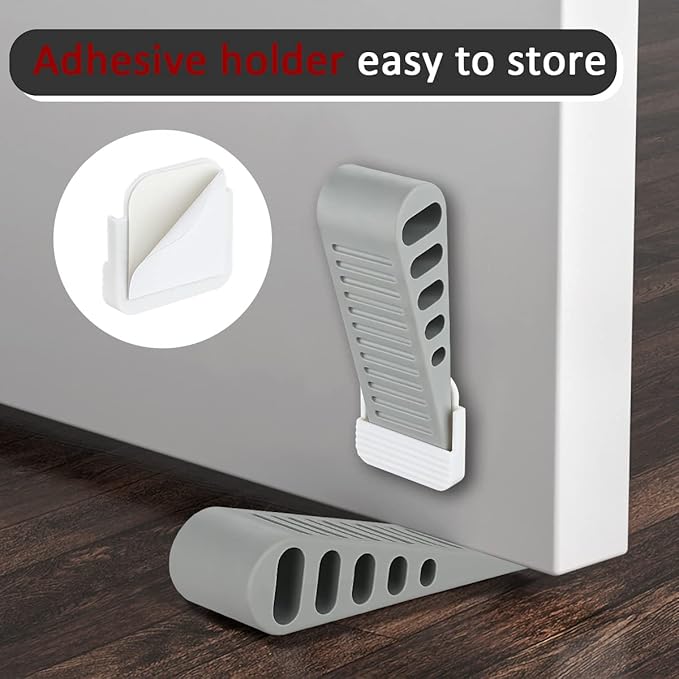 JQK Rubber Door Stopper Wedge, Grey 6 Pack Soft TPR Premium Door Stops for Bottom of Heavy Duty Door on Tile, Concrete, Carpet, Wooden Floor, DSB61-GY-P6