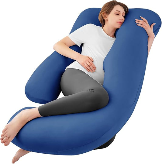 Sasttie Pregnancy Pillows for Sleeping, Jumbo U Shaped Cooling Full Body Pillow with Removable Cover, Pregnant Women Must Haves, Maternity Essential, Navy