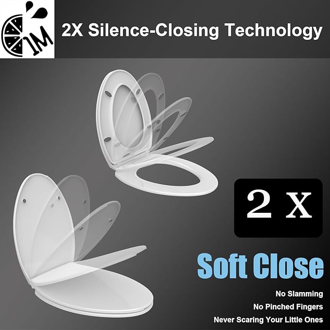 1M Soft Close Toilet Seat Round, Patented Quick Releasing for Easy Cleaning, Anti-Wiggling Design, Easy Installation