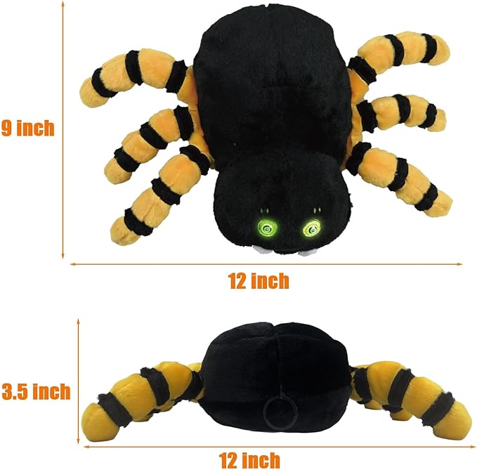 SUNLIN Interactive Halloween Spider Cute Soft Plush Toy Gift for Adults & Kids 3+, Touch & Sound Activated Prank with Sound & Glowing Eyes, Scary Party Supplies Home Decor