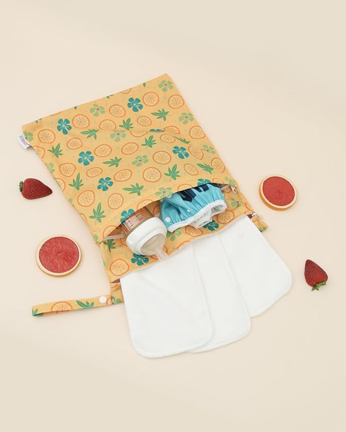 ALVABABY 3 Cloth Diaper Wet Dry Bags Waterproof Reusable with Two Zippered Pockets Travel Beach Pool Daycare Soiled Baby Items Yoga Gym Bag for Swimsuits or Wet Clothes Small medium Large 3L-SML05