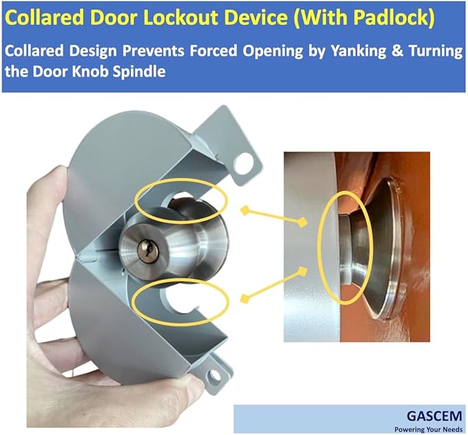 Door Knob Lockout Device (Matt Silver, 1 Padlock). Door Handle Lock - Prevents Doorknobs from Turning and Access to Keyhole. Childproof Door Knob Cover.