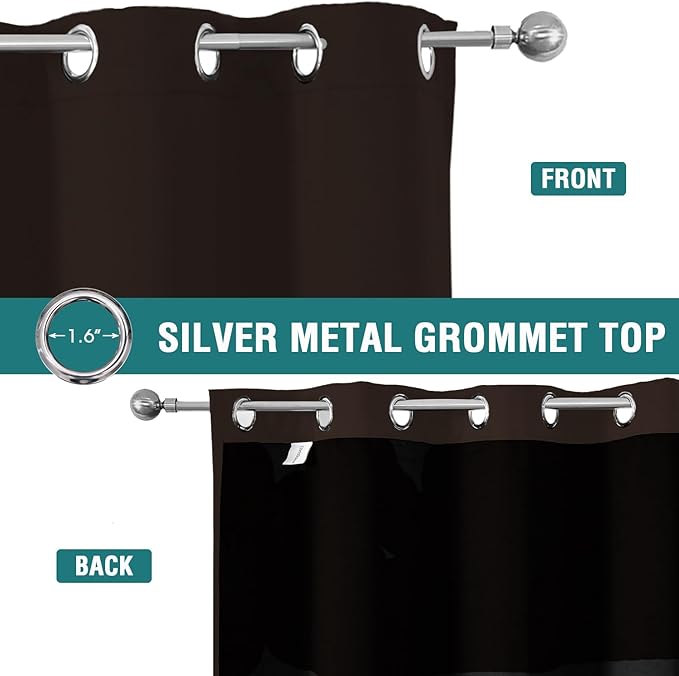 ChrisDowa 100% Blackout Curtains 90 inch Long for Bedroom with Black Liner, 2 Thick Layers Total Blackout Thermal Insulated Grommet Long Window Curtains 2 Panels Set (Brown, 52 x 90 Inch)