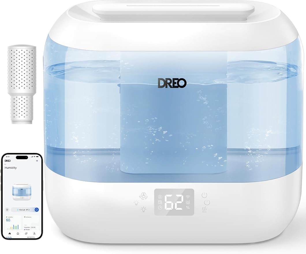 Dreo Humidifiers for Bedroom, Top Fill 4L Smart Cool Mist Humidifier with Oil Diffuser, Cartridge, Nightlight, 36H Runtime, Quiet Ultrasonic Humidifiers for Home, Baby Nursery, Plants, Office, HM311S