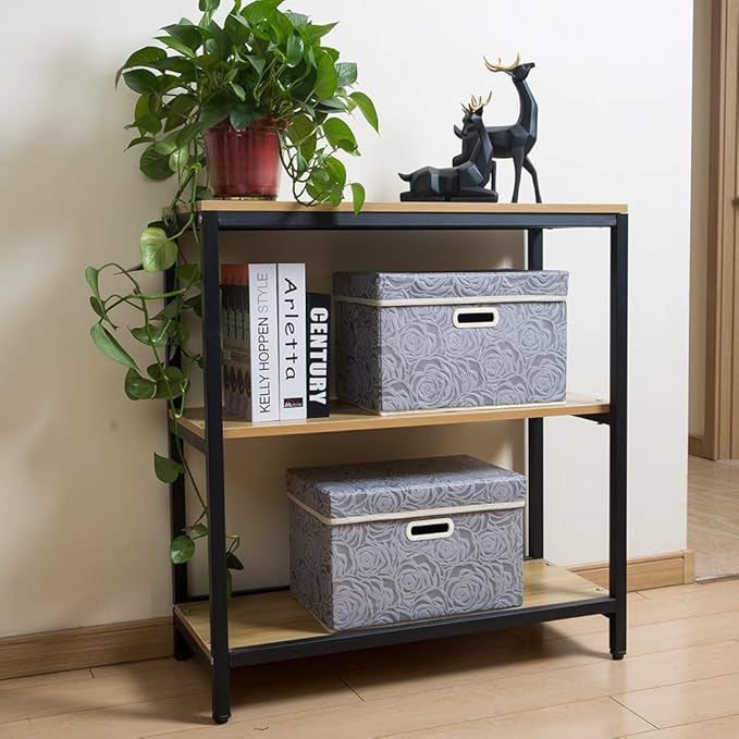 PRANDOM Collapsible Storage Boxes with Lids Fabric Decorative Storage Bins Cubes Organizer Containers Baskets with Cover Handles Divider for Bedroom Closet Living Room 14.9x9.8x9.8 Inch 3 Pack