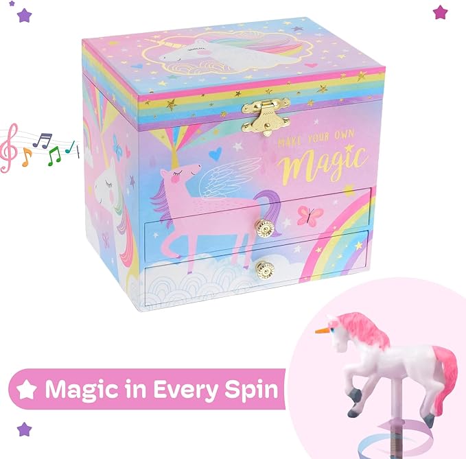 Jewelkeeper Unicorn Musical Jewelry Box for Girls - Cotton Candy Unicorn Design Music Box with 2 Pullout Drawers to Store Earrings, Necklace and Bracelets, Plays The Beautiful Dreamer Tune