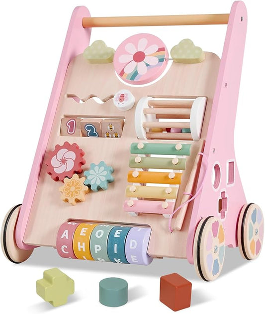 Wooden Baby Walker, Baby Push Walker, Montessori Toddler Walker Toy, Push and Pull Learning Activity Walkers, Baby Walker with Wheels for Boys&Girls 1 Year Old, Baby Walker Push Toy Gifts for Toddler