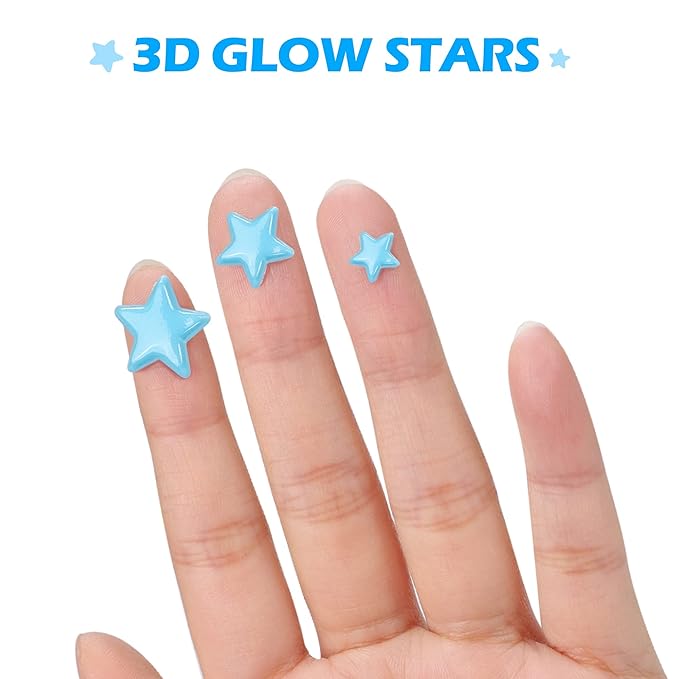 Glow in The Dark Stars Decals Decor for Ceiling 633 Pcs Realistic 3D Stickers Starry Sky Shining Decoration Perfect for Kids Bedroom Bedding Room Gifts(Blue)