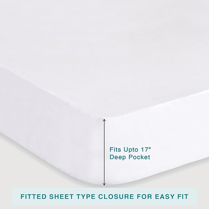 FABDREAMS Organic Waterproof Mattress Protector - Queen Size, Temperature Regulating, Breathable, White, Fits up to 17" Deep Pocket