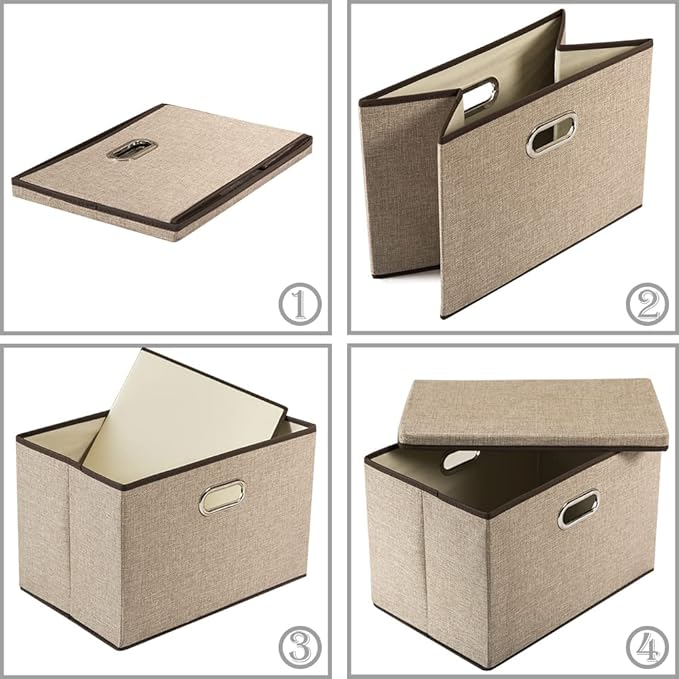 PRANDOM Extra Large Collapsible Storage Bins with Lids [5-Pack] Linen Fabric Foldable Storage Baskets Boxes Organizer Containers Cube with Cover for Bedroom Closet Office Nursery (22.8x15.75x13.8)