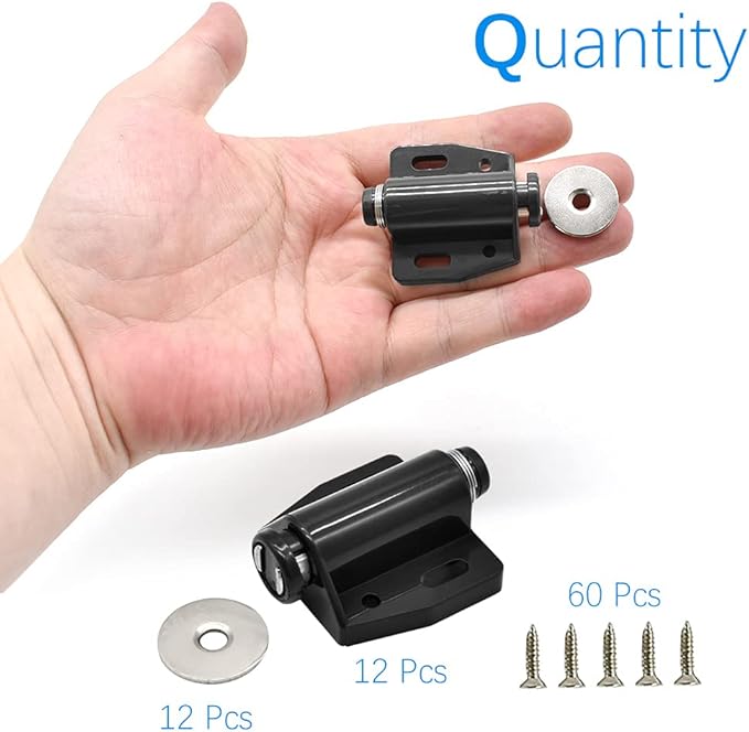 12Pack Magnetic Touch Push to Open Door Latch for Heavy Duty Door Push Release Latch Kitchen Drawer Push Catch Pop Out Latch Kitchen Closet Door Closing (Black)