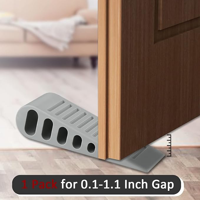 JQK Rubber Door Stopper Wedge, Grey 4 Pack Soft TPR Premium Door Stops for Bottom of Heavy Duty Door on Tile, Concrete, Carpet, Wooden Floor, DSB61-GY-P4
