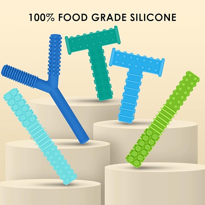 ERKOON 5 Pack Sensory Chew Toys for Autistic Children, Silicone Chewy Tubes Teething Tubes for Autism, ADHD, SPD, Chewies with Special Needs, Oral Motor Chewy Tool for Sensory Kids