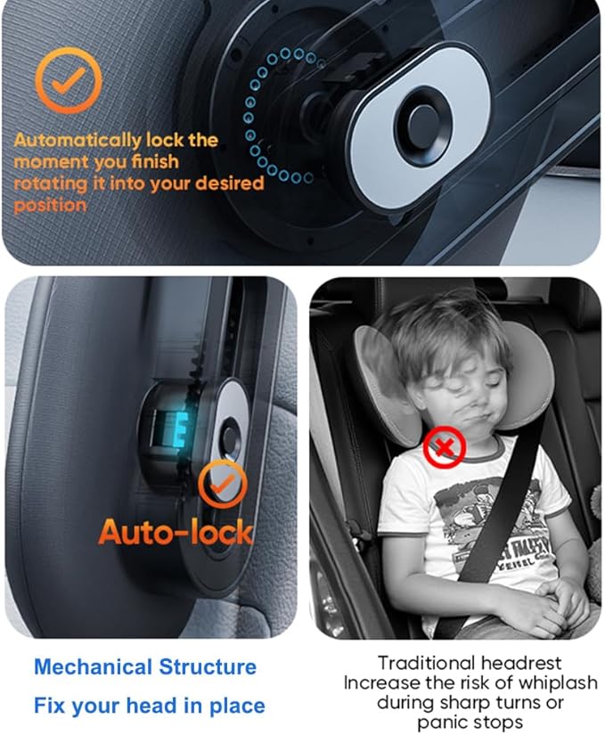 Car Headrest Pillow with Hook, Adjustable Car Seat Neck Support with Memory Foam & Ice Silk, 360° Rotating Travel Sleeping Headrest for Kids & Adults (1 Eye Mask Included)