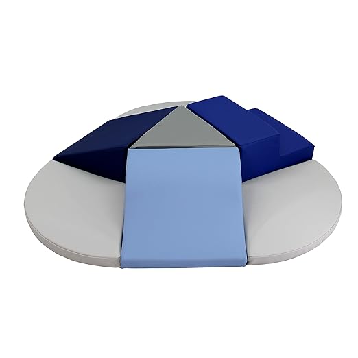Factory Direct Partners 13800-NVPB SoftScape Toddler Playtime Junction 360 Climber Plus Side Pads, Indoor Active Play Structure for Toddlers, Kids; Safe Soft Foam (7-Pc)- Navy/Powder Blue