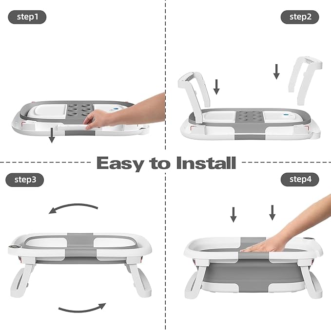 Collapsible Baby Bathtub,Baby Bath Tub with Soft Cushion & Thermometer,Baby Bathtub Newborn to Toddler 0-36 Months,Portable Travel Baby Tub