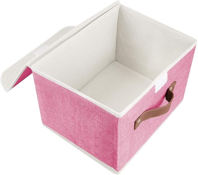 Lucky Monet Storage Bins Boxes with Lids 2 Pack Decorative Storage Boxes Collapsible Fabric Storage Basket Containers Lidded Storage Cube for Organizing Closet Home Office, 10"x 8"x 7" (Pink)
