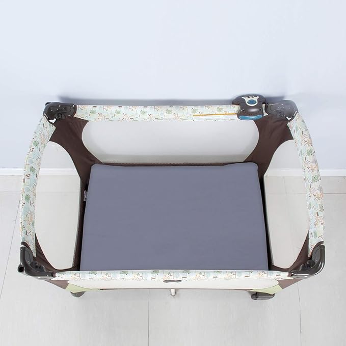 4-Pack Fitted Pack and Play Sheets for Boys and Girls - Breathable, Soft Microfiber Baby Sheets in Grey and White