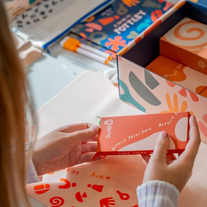 Sculpd - The Original Kids Pottery Kit, Air-Dry Clay Starter Kit for Kids Age 4 to 6, Air Dry Clay with 10 Colour Paint Set, Paintbrushes, Tool Set, Alphabet Stampers, Sponge and Step-by-Step Guide