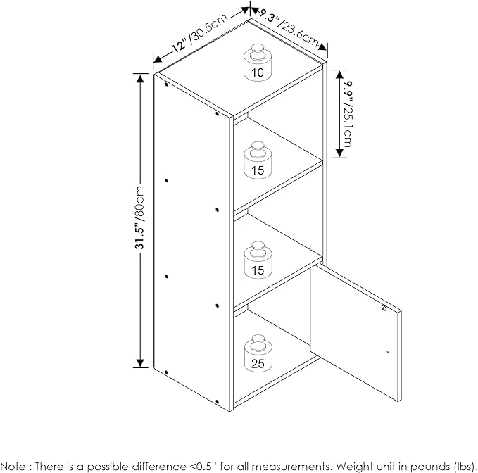 Furinno Luder Shelf Bookcase with 1 Door Storage Cabinet, White
