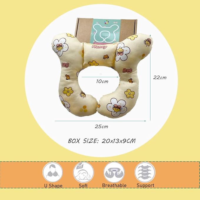 Baby Neck Pillows, Comfortable Baby Travel Head Neck Support Pillow for Car Seat Stroller Pushchair, Soft PP Cotton Travel Pillow for 0-1 Year Old Toddler Infant Newborn, Bee