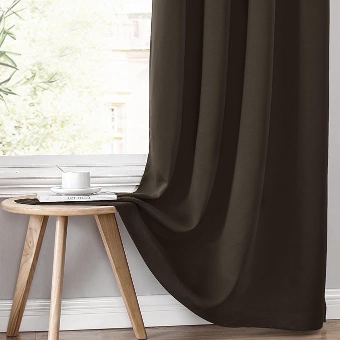 ChrisDowa 100% Blackout Curtains 72 inch Long for Bedroom with Black Liner, 2 Thick Layers Total Blackout Thermal Insulated Grommet Window Curtains 2 Panels Set (Brown, 42 x 72 Inch)