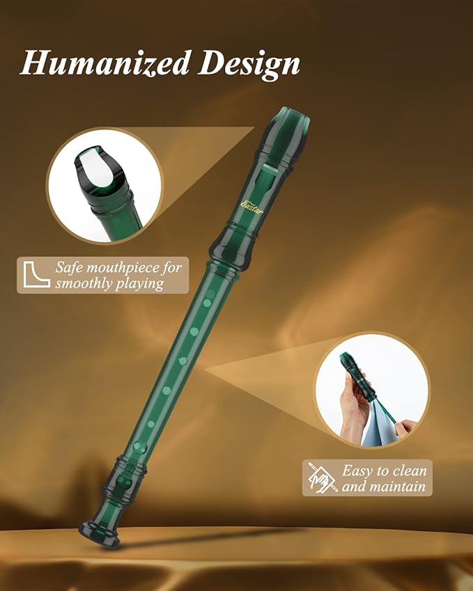 Eastar Soprano Recorder Instrument for Kids Students Beginners, German fingering C Key with Cleaning Kit, Storage Bag, Fingering Chart, ERS-1GG, Dark Green, School-Approved