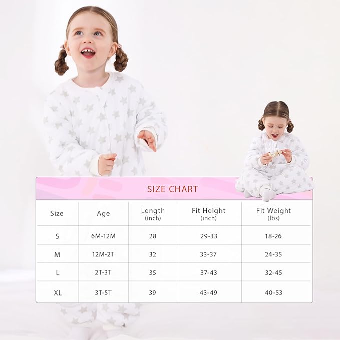 Baby Toddler Sleep Sack with Feet 2.5 TOG Winter, Wearable Blanket with Legs, Toddler Sleeping Sack Long Sleeve (Star, 6-12 Month)