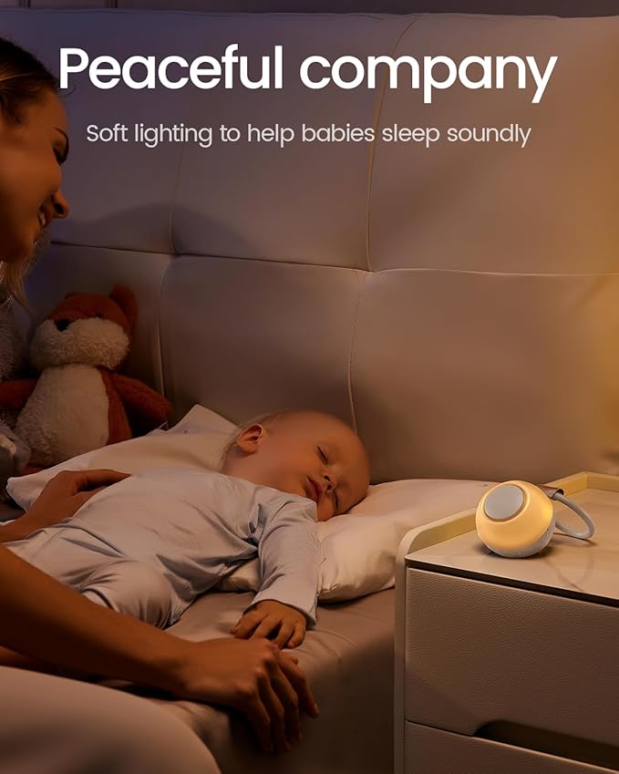 2025 Mom's Choice Awards, Portable Sound Machine for Baby Adult, AI Cry Detection, 18 Soothing Sound, Bluetooth Rechargeable White Noise Machine for Home Office Travel, Nursery Light, Gray