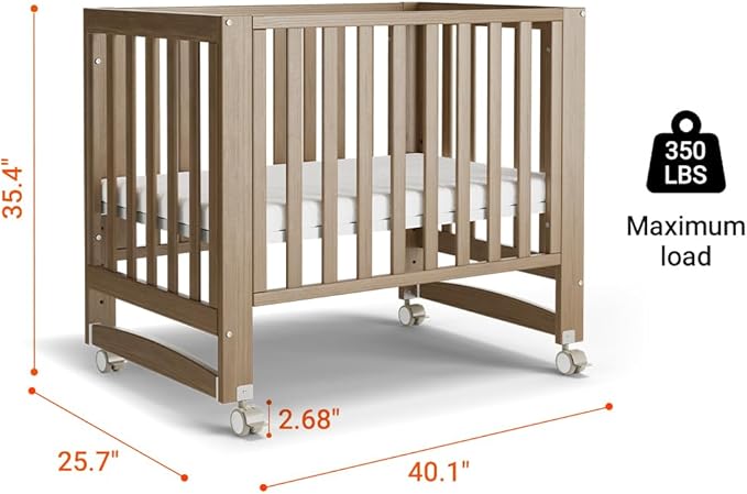 EvoNest Baby Crib, 6 in 1 Convertible Mini Crib with Wheels, 100% New Zealand Wood Growing Bed, 4 Adjustable Mattress Height，Walnut Brown (Walnut Brown)
