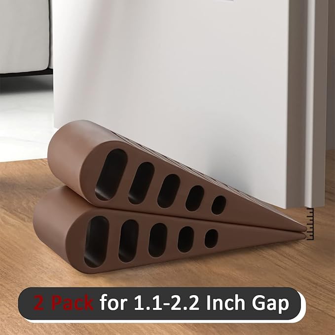 JQK Rubber Door Stopper Wedge, Bronze 2 Pack Soft TPR Premium Door Stops for Bottom of Heavy Duty Door on Tile, Concrete, Carpet, Wooden Floor, DSB61-ORB-P2